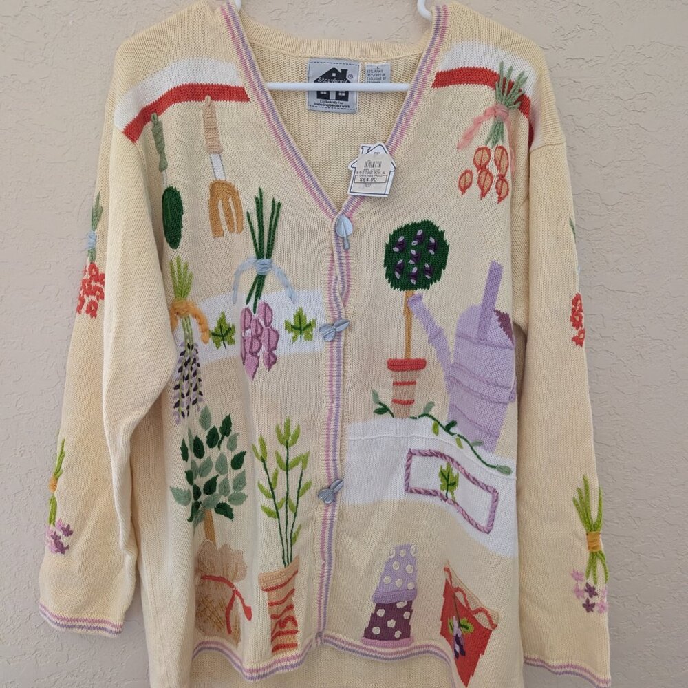 Vintage Story Book Knits Garden Spring Butter Yellow Cardigan Size L NWT - Picture 3 of 9